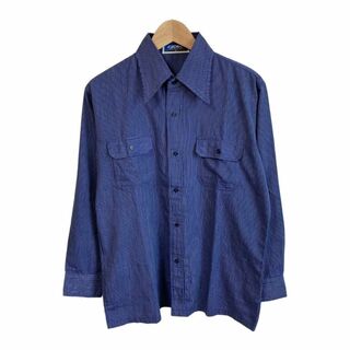 80s 90s ESCAND vintage シャツ　長袖　ブルー　青　L(Tシャツ/カットソー(七分/長袖))