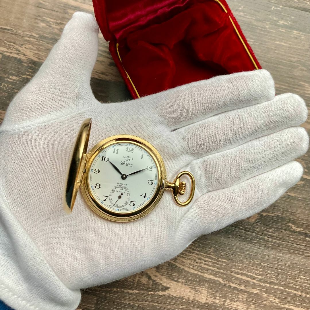 【動作品】ワテックス アンティーク 懐中時計 手巻き ケース付き ハンターケース メンズの時計(その他)の商品写真