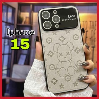 大人気　iPhone15ケース　グレー　PUレザー　高級デザイン　可愛い(iPhoneケース)