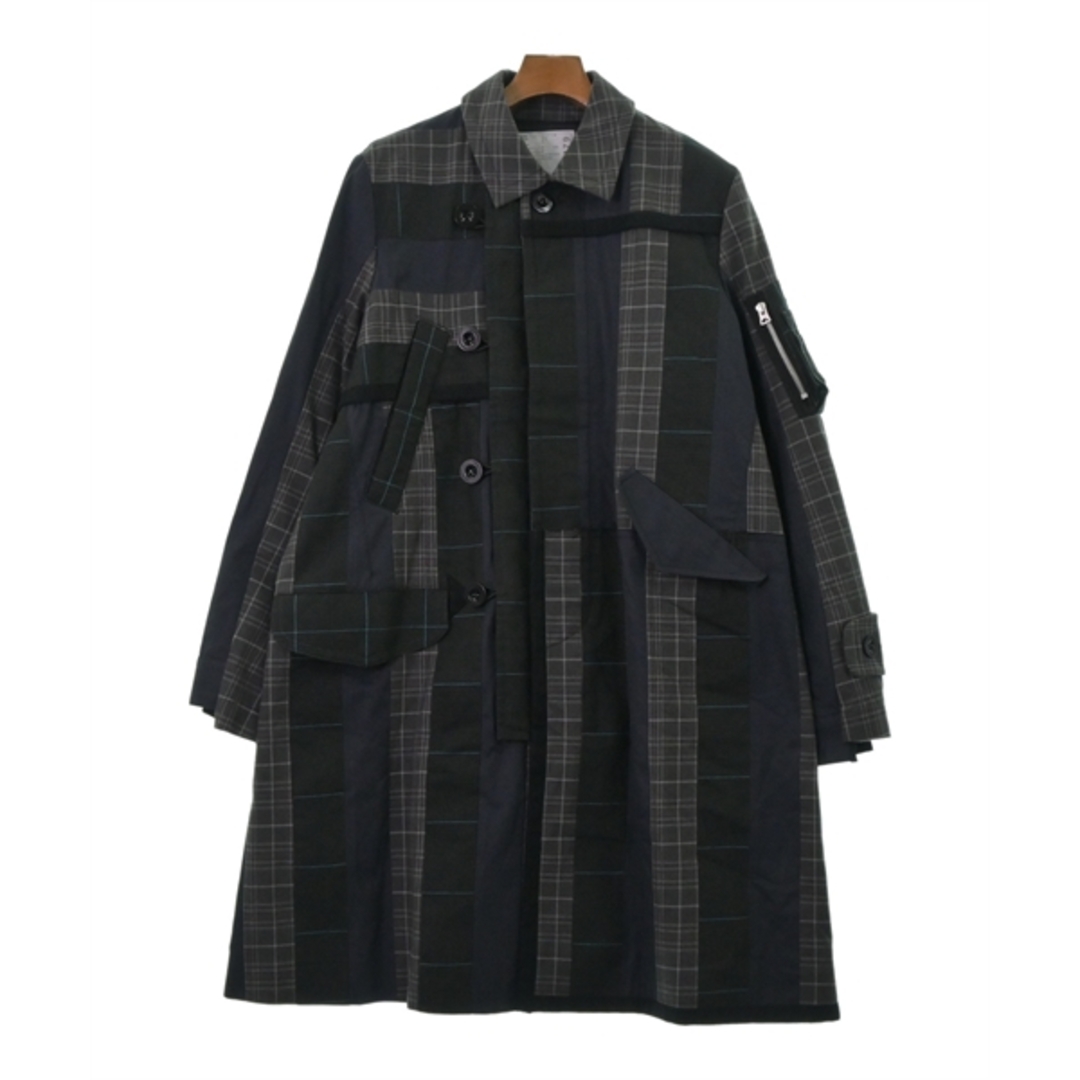 sacai(サカイ)のsacai サカイ ステンカラーコート 1(S位) グレーx紺x緑等(チェック) 【古着】【中古】 メンズのジャケット/アウター(ステンカラーコート)の商品写真