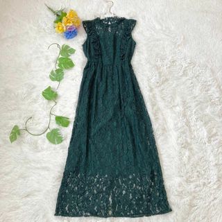 美品✨カエン　ノースリーブ　ワンピース 総レース　花柄　フリル 結婚式　ドレス(ロングワンピース/マキシワンピース)