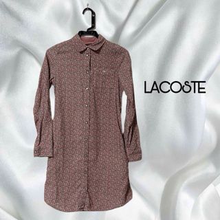 ラコステ(LACOSTE)の【美品】LACOSTE シャツワンピース　S 花柄　ボタン　ワンポイント(ひざ丈ワンピース)