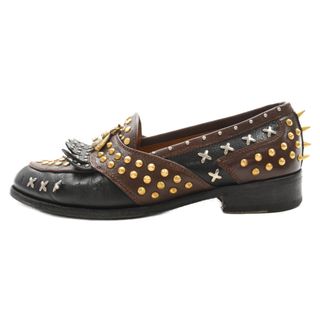 グッチ(Gucci)のGUCCI グッチ Quentin Studded Spikes 494655 スタッズローファー レザーシューズ ビーモチーフ 革靴 ブラウン/ブラック(ドレス/ビジネス)