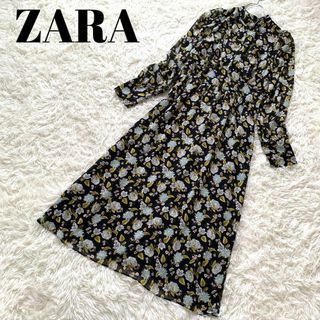 ザラ(ZARA)のZARA ザラ　花柄　ジャガードドット　ロングワンピース　マキシ丈　M 花柄(その他)