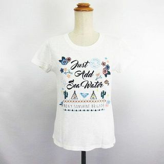 ロキシー Tシャツ 半袖 クルーネック ロゴ 刺繍 コットン S オフホワイト