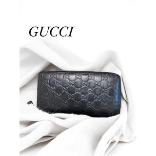 グッチ(Gucci)のGUCCI グッチ シマ ラウンドファスナー 長財布 ブラック メンズ 本革(長財布)