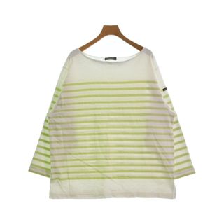 ルミノア(Le Minor)のLe minor Tシャツ・カットソー 2(M位) 白x黄緑(ボーダー) 【古着】【中古】(カットソー(半袖/袖なし))