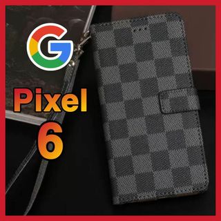 Google Pixel 6ケース 手帳型　黒色　チェック柄 PUレザー(Androidケース)