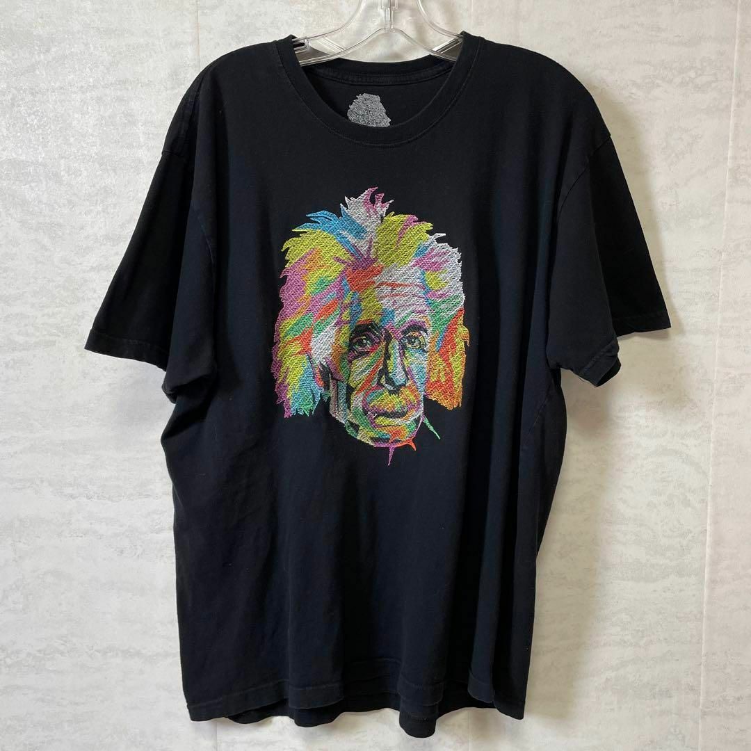 葉案袖Ｔシャツ　オーバーサイズＸＬ　アインシュタイン　偉人ロゴ　メンズ　古着　黒 メンズのトップス(Tシャツ/カットソー(半袖/袖なし))の商品写真