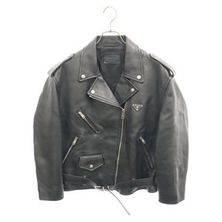 プラダ(PRADA)のPRADA プラダ Nappa Leather Biker Jacket 58967A ナッパレザー バイカージャケット ダブルライダースジャケット ブラック レディース(ライダースジャケット)