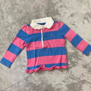 ポロラルフローレン(POLO RALPH LAUREN)のPolo Ralph Lawren 80 女の子長袖ポロシャツ　ピンク×ブルー(シャツ/カットソー)