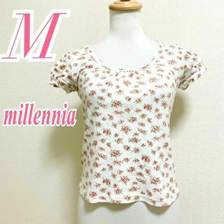 ミレニア　半袖Tシャツ　M　ホワイト　ピンク　グリーン　花柄　ガーリー　綿100(Tシャツ(半袖/袖なし))