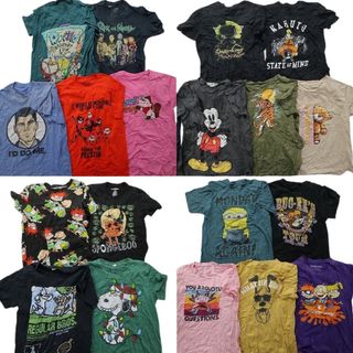 古着卸 まとめ売り カラーmix プリント 半袖Tシャツ 19枚セット (メンズ S ) キャラクター 企業 アニメ 総柄イラスト アニマル MS6454