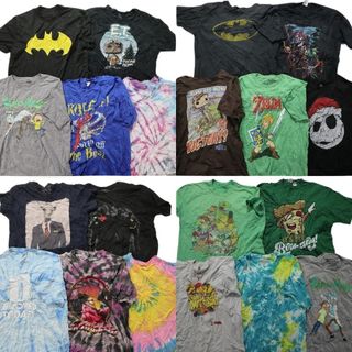 古着卸 まとめ売り カラーmix プリント 半袖Tシャツ 20枚セット (メンズ XL ) キャラクター タイダイ スカル アニメ アメコミ MS6442(その他)