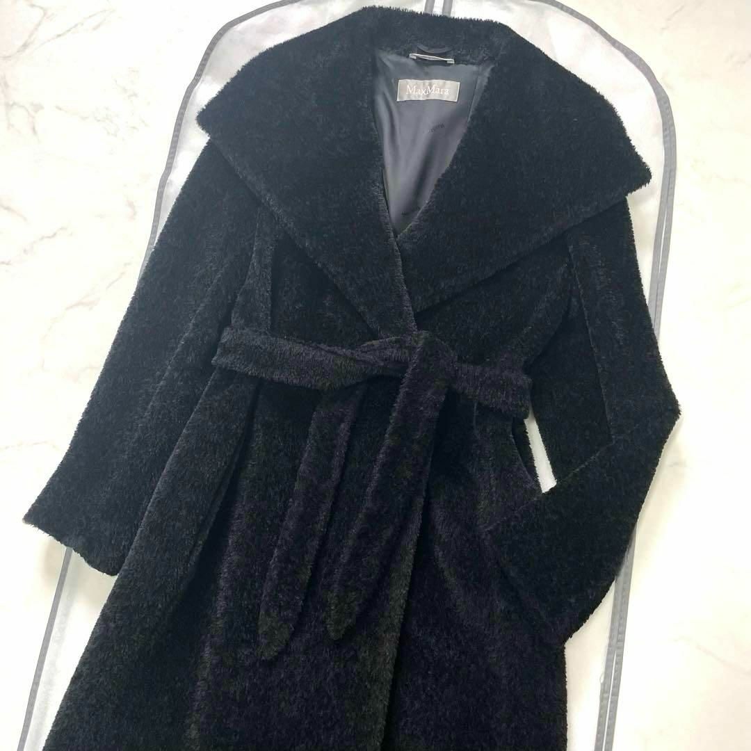 Max Mara(マックスマーラ)の美品 MaxMara アルパカシャギーガウンコート 女優襟 38 黒 レディースのジャケット/アウター(ロングコート)の商品写真