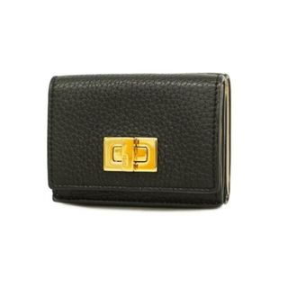 フェンディ(FENDI)の【4hd4278-r】フェンディ 三つ折り財布/レザー/ブラック/ゴールド金具 【中古】 レディース(財布)