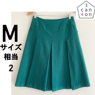 [3can4on] グリーン プリーツスカート（膝丈）