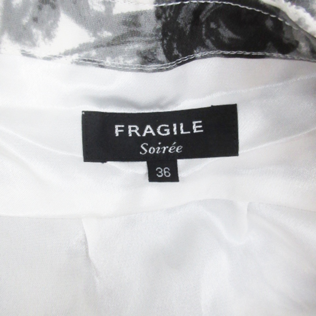 FRAGILE(フラジール)のフラジール フレアワンピース ひざ丈 七分袖 切替 花柄 36 S 白 グレー レディースのワンピース(ひざ丈ワンピース)の商品写真