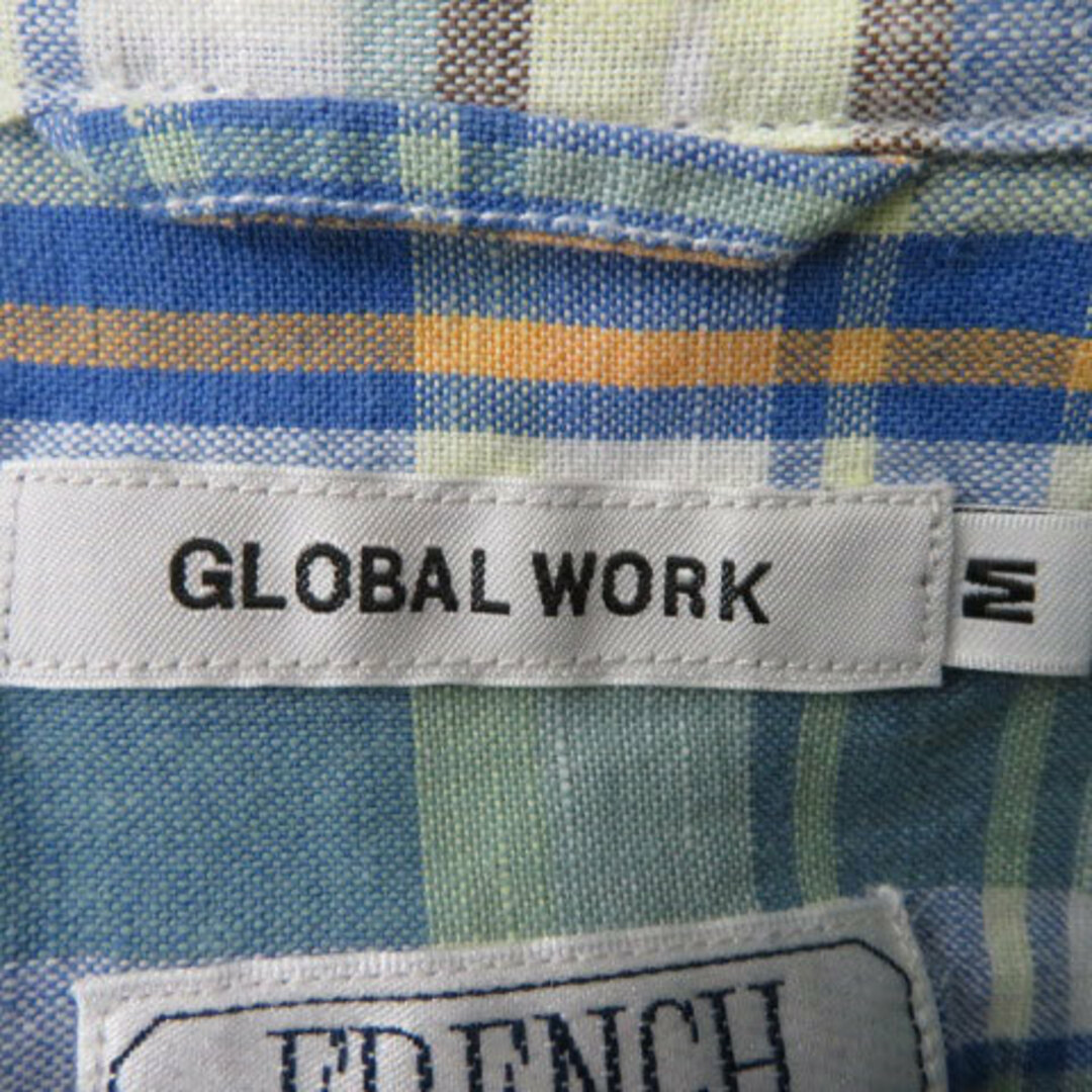 GLOBAL WORK(グローバルワーク)のグローバルワーク カジュアルシャツ 半袖 チェック柄 リネン混 M マルチカラー メンズのトップス(シャツ)の商品写真