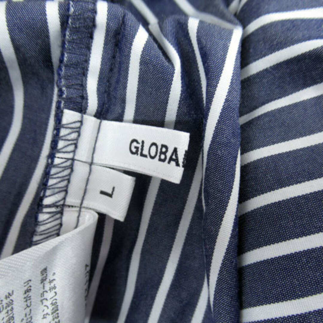 GLOBAL WORK(グローバルワーク)のグローバルワーク ウエストマークブラウス 七分袖 ストライプ柄 L 紺 白 レディースのトップス(その他)の商品写真