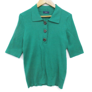 シップス(SHIPS)のシップス ニットシャツ リブ カットソー 五分袖 ポロカラー 無地 F 緑(ニット/セーター)