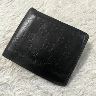 グッチ(Gucci)の良品✨グッチ 二つ折り財布 札入れ　GGシマ レザー 型押し  黒 メンズ(折り財布)
