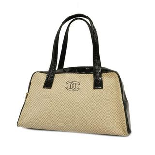 シャネル(CHANEL)の★SALE 【4hd4497】シャネル ハンドバッグ/パテントレザー/コットン/ブラック/ベージュ/ゴールド金具 【中古】レディース(ハンドバッグ)