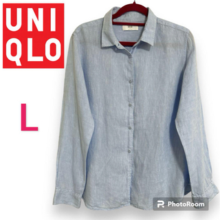 ユニクロ(UNIQLO)のUNIQLO  ユニクロ　レディース　リネンシャツ　ブルー　水色　L(シャツ/ブラウス(長袖/七分))