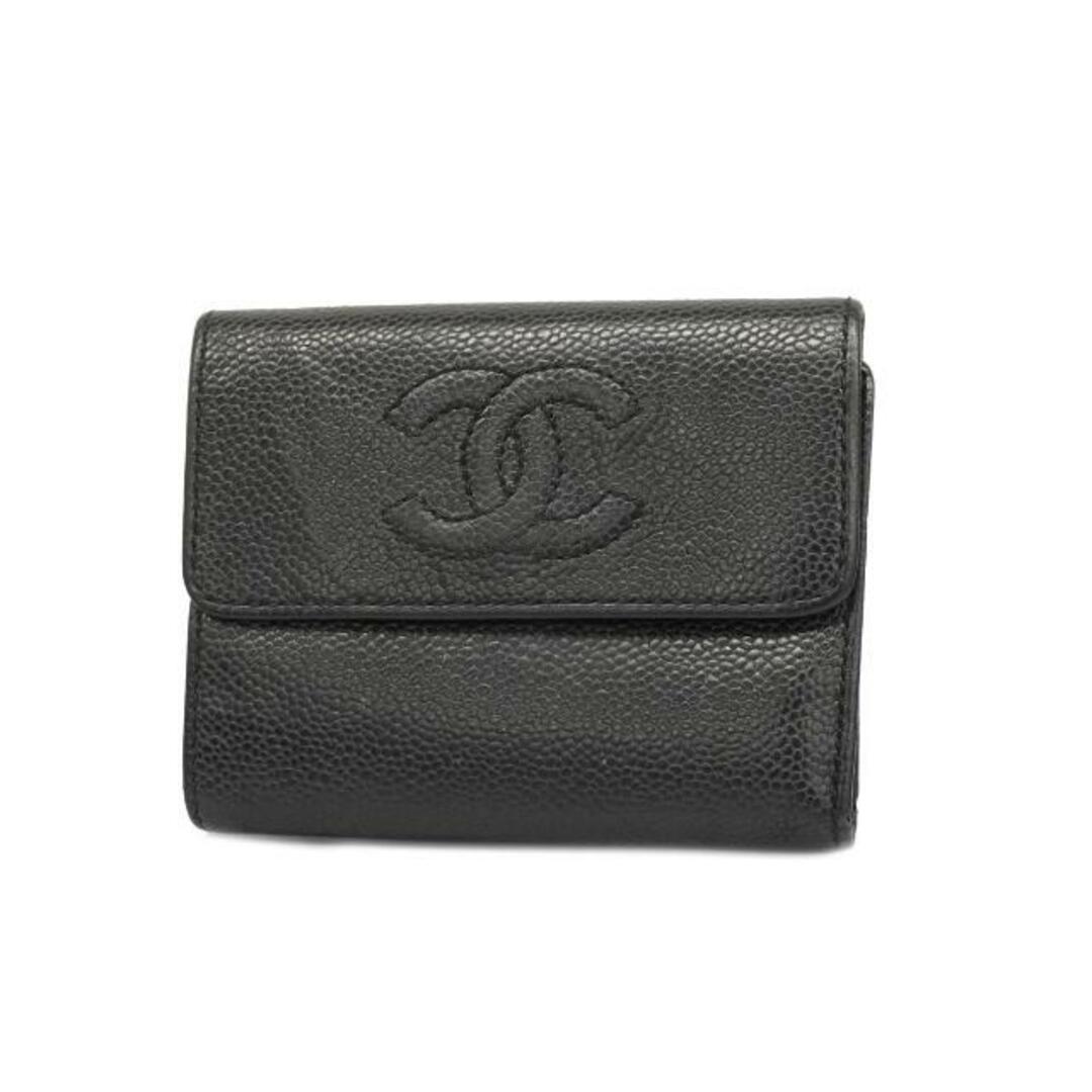 CHANEL(シャネル)の【4hd4496】シャネル 三つ折り財布/キャビアスキン/ブラック/ゴールド金具 【中古】 レディース レディースのファッション小物(財布)の商品写真