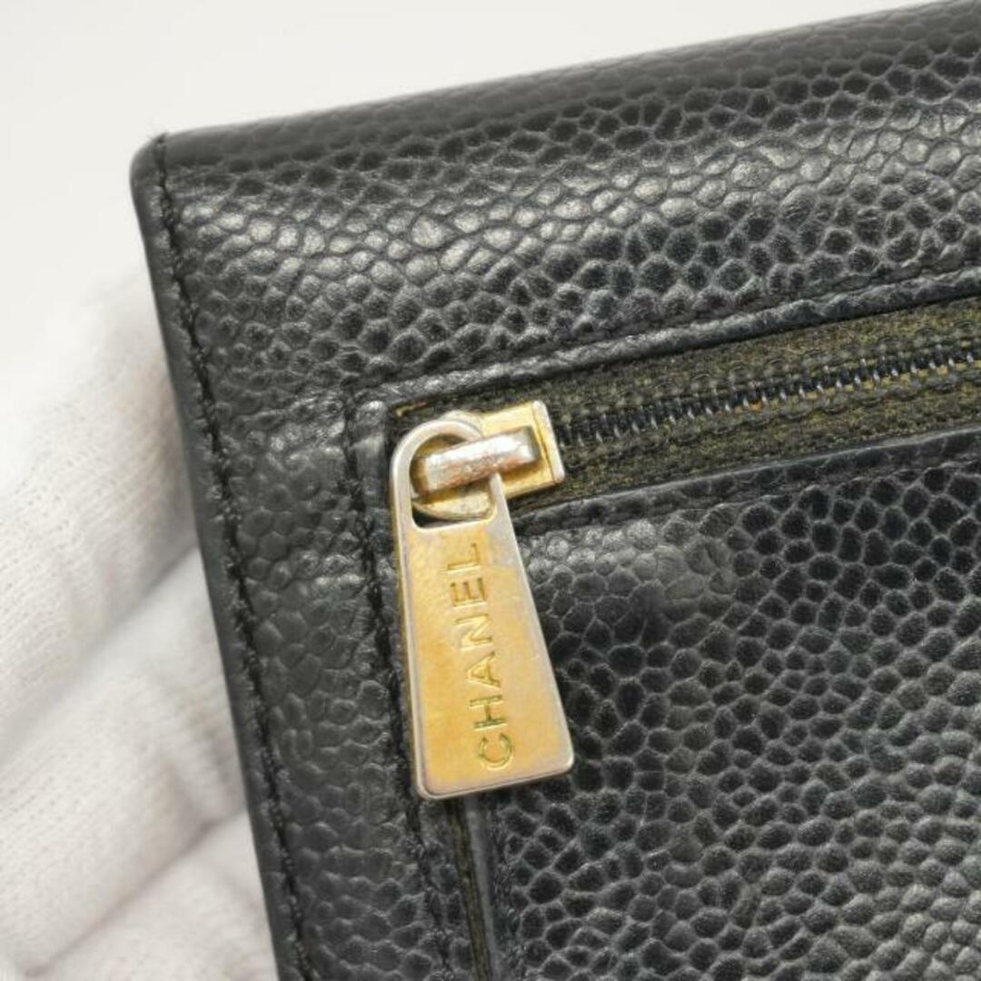 CHANEL(シャネル)の【4hd4496】シャネル 三つ折り財布/キャビアスキン/ブラック/ゴールド金具 【中古】 レディース レディースのファッション小物(財布)の商品写真