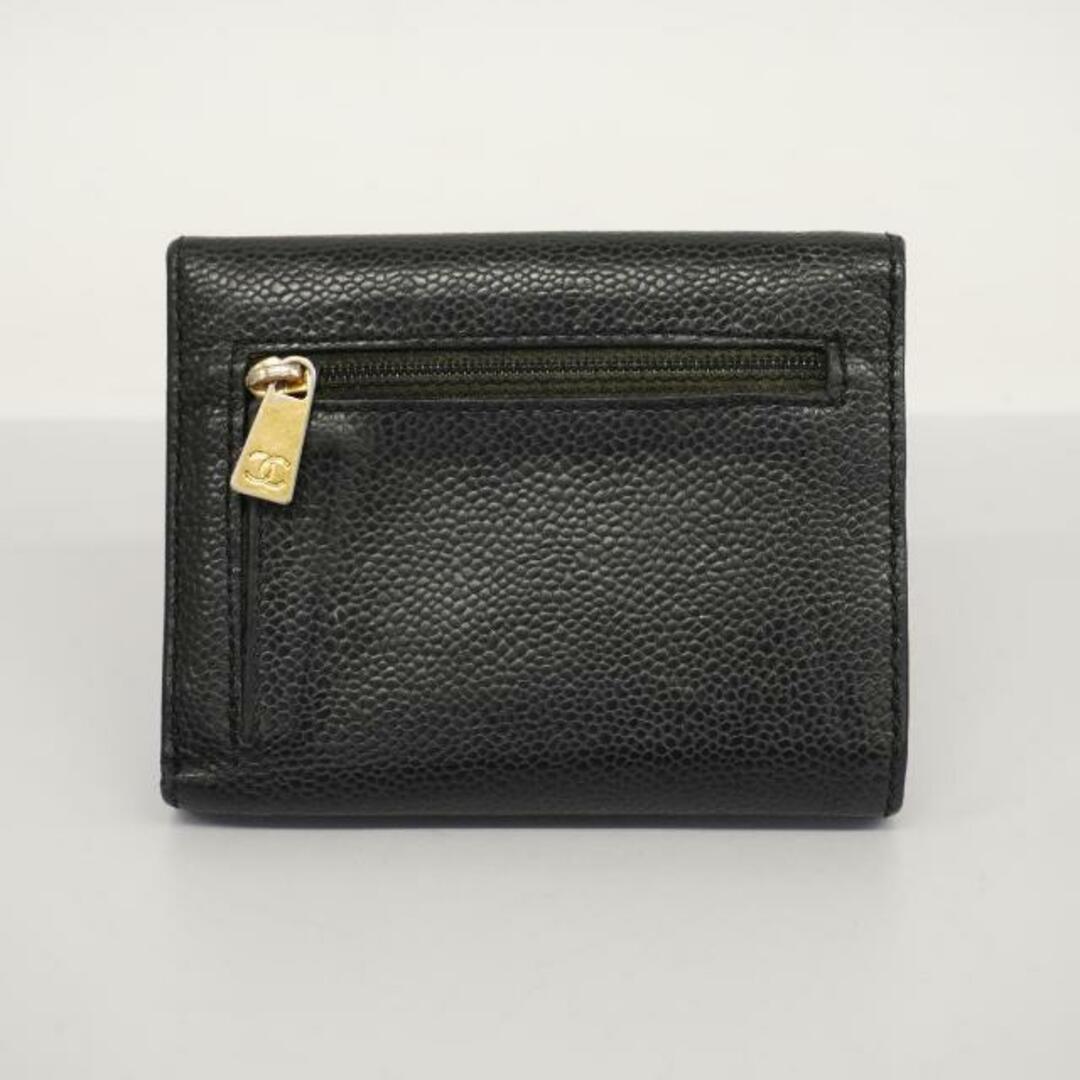 CHANEL(シャネル)の【4hd4496】シャネル 三つ折り財布/キャビアスキン/ブラック/ゴールド金具 【中古】 レディース レディースのファッション小物(財布)の商品写真