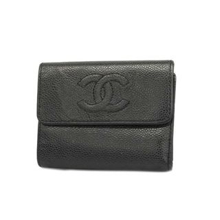 シャネル(CHANEL)の★SALE 【4hd4496】シャネル 三つ折り財布/キャビアスキン/ブラック/ゴールド金具 【中古】 レディース(財布)