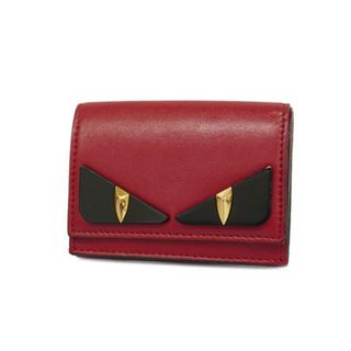 フェンディ(FENDI)の【4hd4494】フェンディ 三つ折り財布/モンスター/レザー/レッド/ゴールド金具 【中古】 レディース(財布)