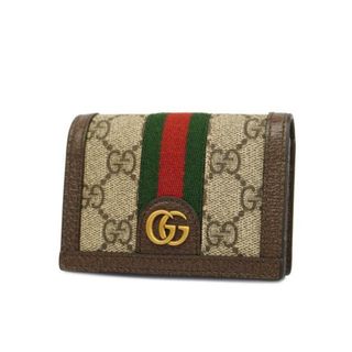 グッチ(Gucci)の【4hd4505】グッチ カードケース/GGスプリーム/シェリーライン/734940/PVC/レザー/ブラウン/ゴールド金具 【中古】 メンズ/レディース/ユニセックス(名刺入れ/定期入れ)