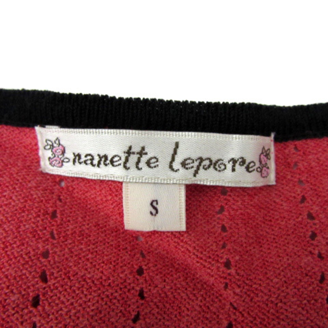 Nanette Lepore(ナネットレポー)のナネットレポー ニット カットソー 半袖 ボーダー柄 フリル S 赤 黒 レディースのトップス(ニット/セーター)の商品写真