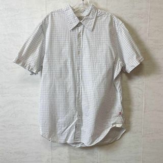 ゲス(GUESS)のゲスGUESS　オーバーサイズＸＬ　白青チェック模様　半袖シャツ　メンズ　古着(シャツ)