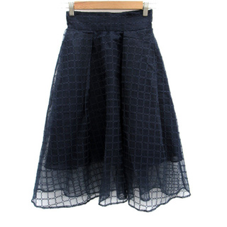 フレイアイディー(FRAY I.D)のフレイアイディー フレアスカート チェック柄 刺繍 0 小さいサイズ 紺(ロングスカート)