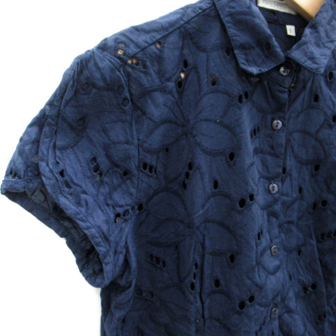 ナラカミーチェ NARA CAMICIE シャツ ブラウス 半袖 刺繍 1 紺 レディースのトップス(シャツ/ブラウス(半袖/袖なし))の商品写真