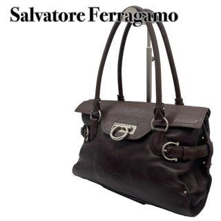 Salvatore Ferragamo - Salvatore Ferragamo ガンチーニレザーハンドバッグ ブラウン 