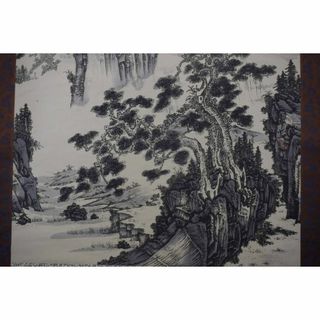 【複製】翠堂/水墨山水図/工芸品/大幅/掛軸☆宝船☆W-988(絵画/タペストリー)