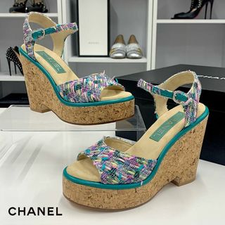 シャネル(CHANEL)の9432 未使用 シャネル ツイード コルク ココマーク サンダル マルチカラー(サンダル)