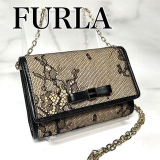 Furla - FURLA フルラ　財布　ショルダーバッグ　レース　リボン　ブラック　ベージュ