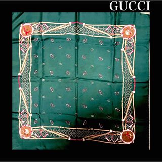 Gucci - 【ヴィンテージインターロッキング】GUCCI スカーフ　グッチ　カレ　グリーン