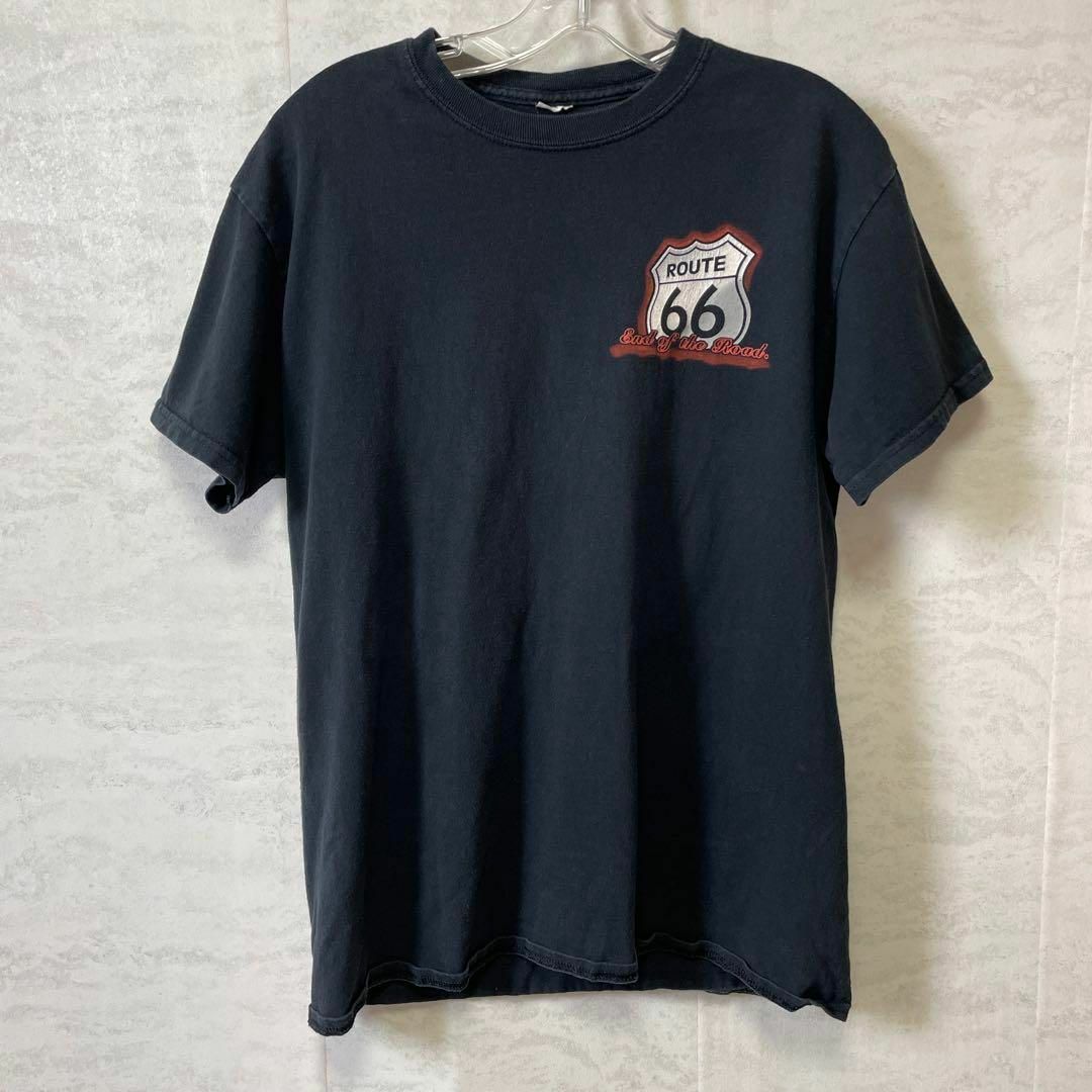 ルート66　両面ロゴ　オールドカー　オールドアメリカ　メンズ　黒ブラック　古着 メンズのトップス(Tシャツ/カットソー(半袖/袖なし))の商品写真