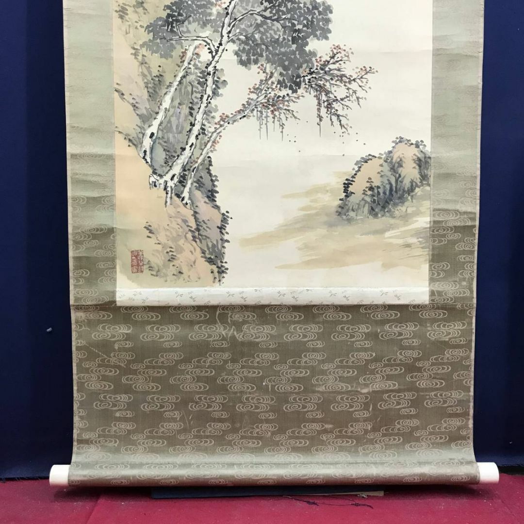 真作/西尾廣耕/山水遊舟図/青緑秋景掛軸☆宝船☆AD-883の通販 by 真作/西尾廣耕/山水遊舟図/青緑秋景掛軸☆宝船☆AD-883の通販 by