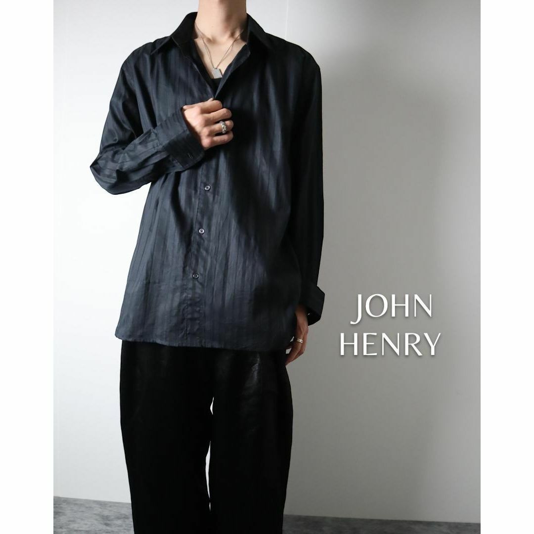 VINTAGE(ヴィンテージ)のJOHN HENRY シースルー シアー ストライプ 長袖シャツ 黒 ブラック メンズのトップス(シャツ)の商品写真