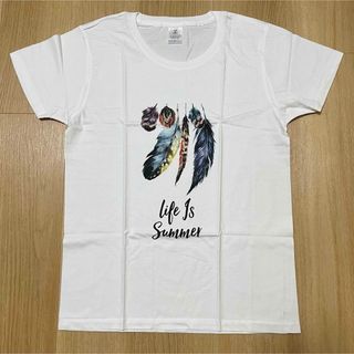 未使用　処分価格　プリント　Tシャツ　Lサイズ　羽根　フェザー　ホワイト(Tシャツ(半袖/袖なし))