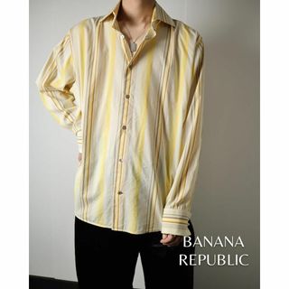 Banana Republic - バナナリパブリック マルチストライプ ダブル カフス コットン 長袖シャツ L