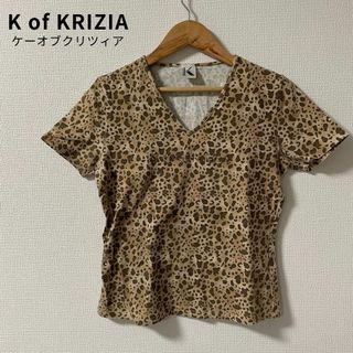 美品★KofKRIZIA Tシャツ Vネック ヒョウ柄 三陽商会 ラインストーン(Tシャツ(半袖/袖なし))