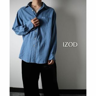 ヴィンテージ(VINTAGE)のIZOD リネン×コットン ダブルストライプ ルーズ 長袖シャツ 青 L 綿麻(シャツ)